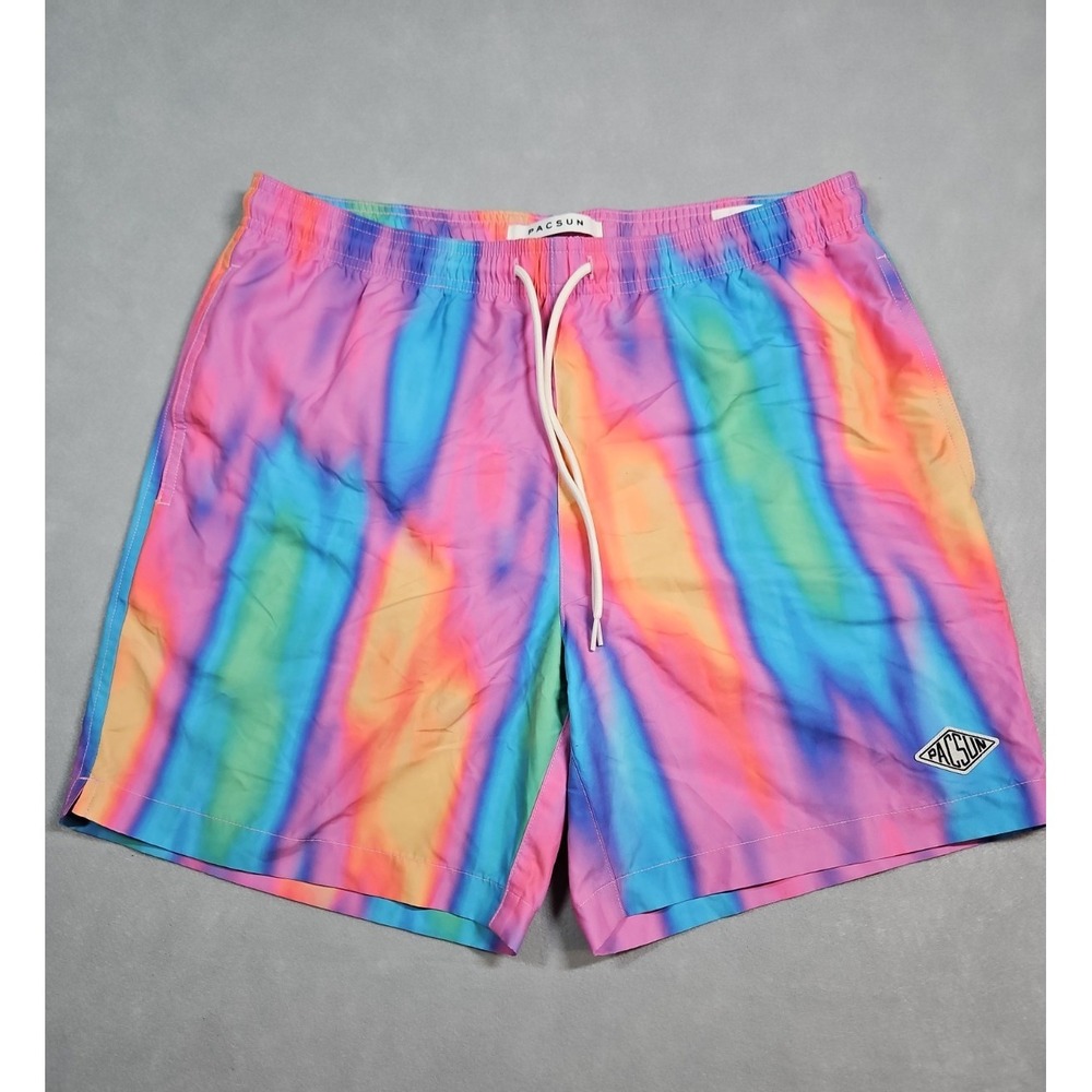 Pacsun Mens Neon Rainbow Tie Dye Lined Swim Trunks Board Shorts Size Medium NWOT